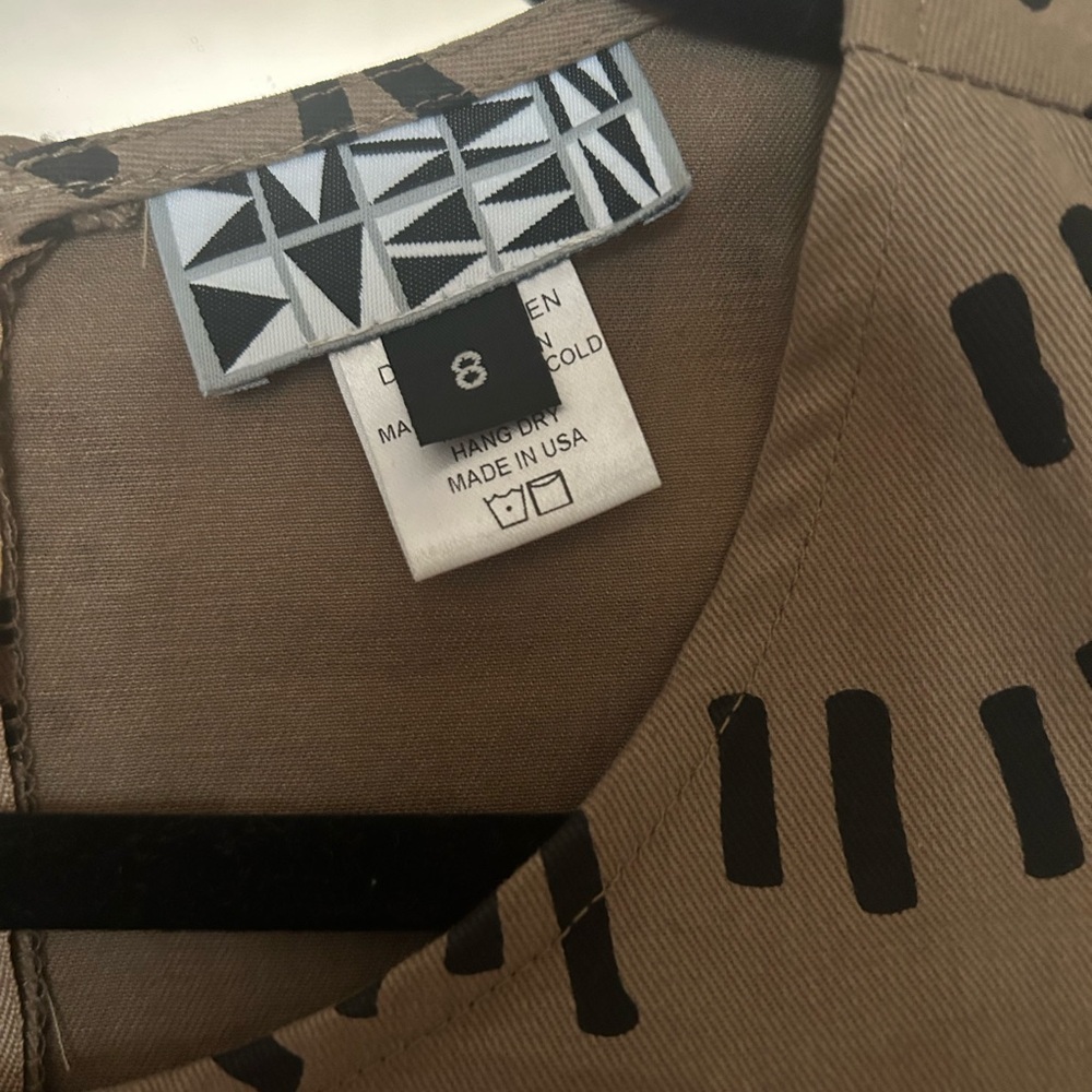 Anthropologie Dusen Dusen Tan Black Dashes Fit & Flare Mini Dress - Picture 6 of 7